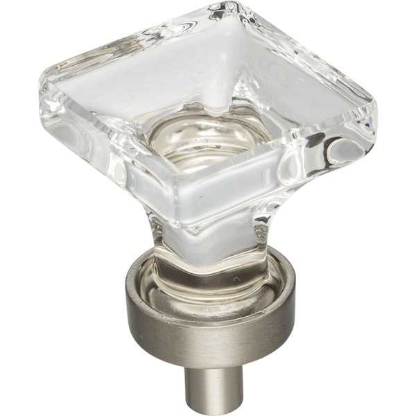 Jeffrey Alexander 1" Overall Length Satin Nickel Square Glass Harlow Cabinet Knob G140SN - main